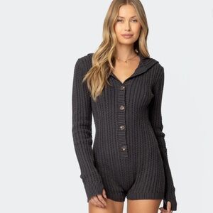 Edikted Hooded Cable Knit Romper